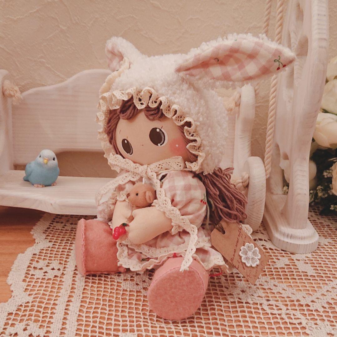 ❁ハンドメイドドール❁ウサ耳ボンネット人形❁カントリードール❁お人形 ❁贈り物