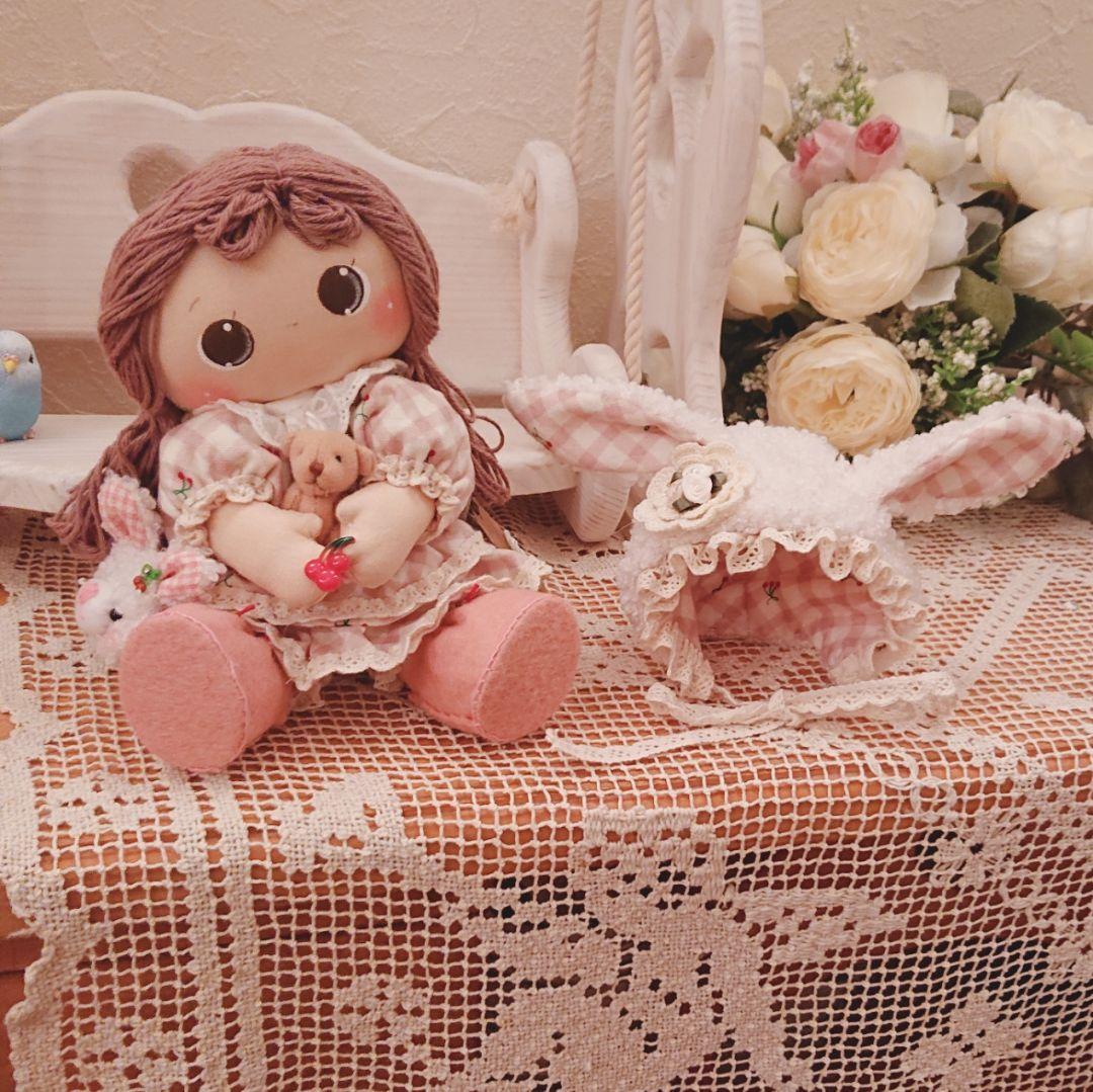 ❁ハンドメイドドール❁ウサ耳ボンネット人形❁カントリードール❁お人形 ❁贈り物