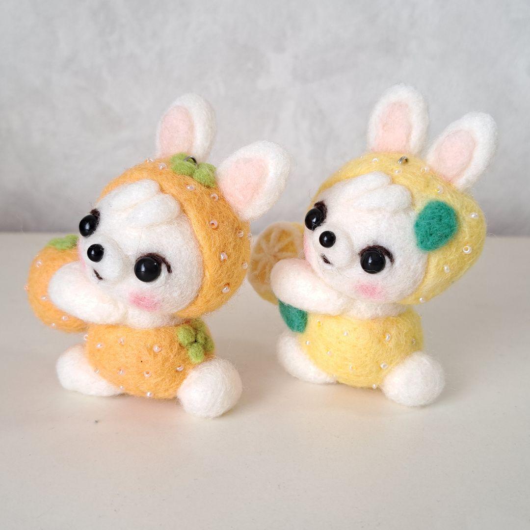 マリーちゃん☆オレンジ&レモンウサギちゃんのストラップ　羊毛フェルト