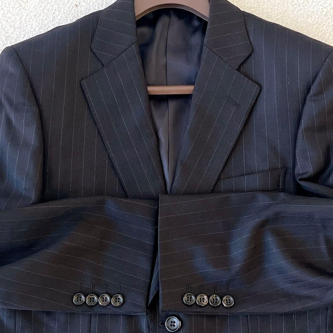 極美品 エルメネジルドゼニア スーツ ストライプ セットアップ ウール 黒 S