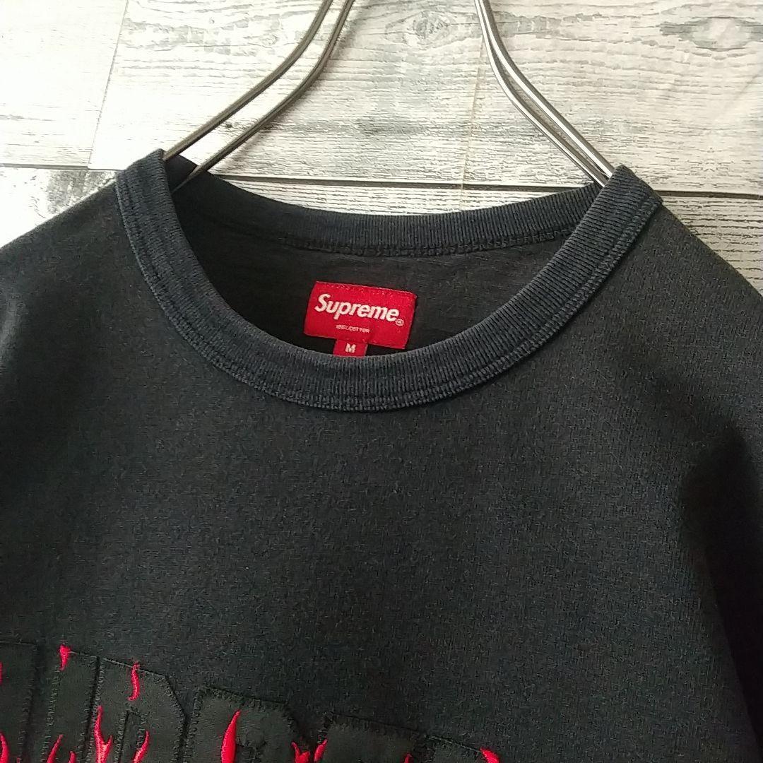 人気デザイン☆シュプリーム 刺繍 ファイアーパターン センターロゴ Tシャツ M