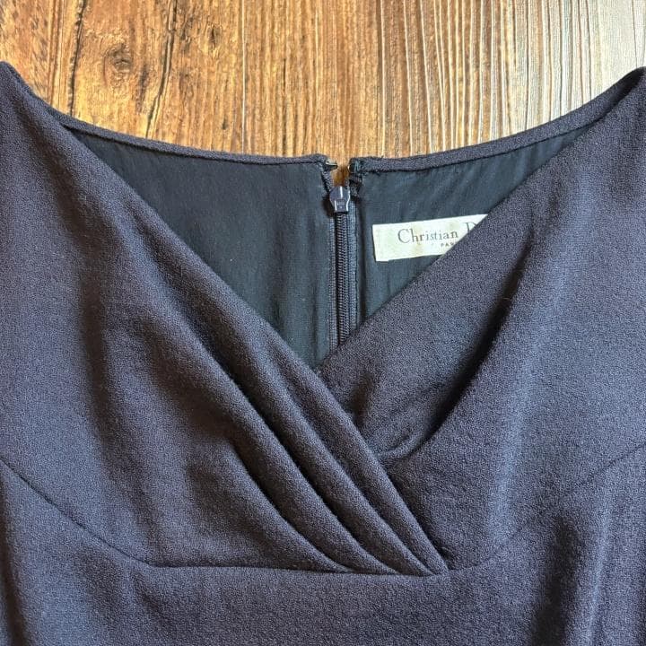 【古着】Christian Dior 膝丈ワンピース ミッドレングス ネイビー