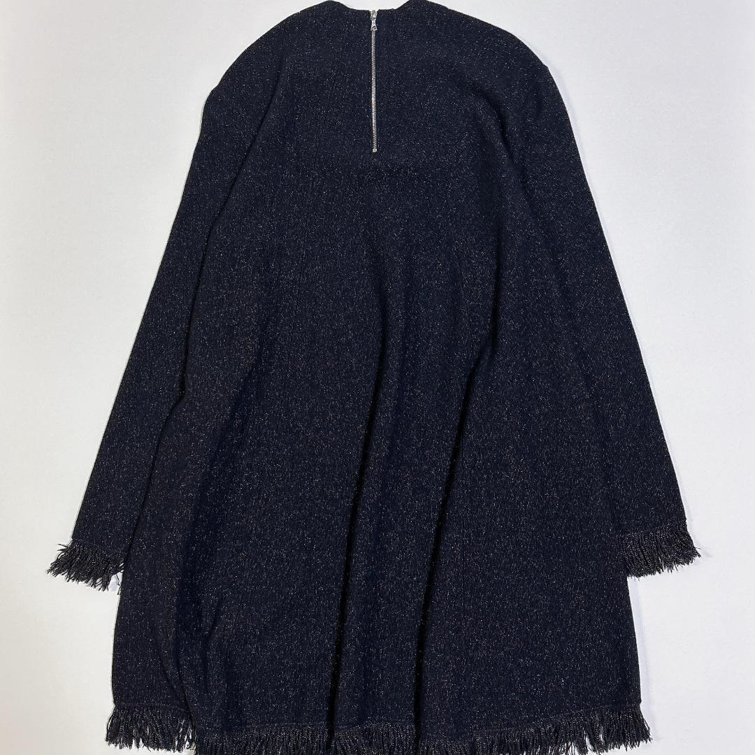 定価8.8万円✨ドゥロワー ラメミラノフリンジワンピース 美品 完売品 ネイビー