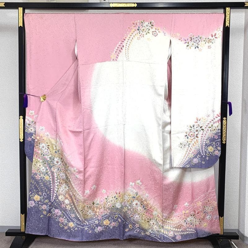 410z23〇ラメ振袖 桐屋 翠山工房 徳永憲峯 地紋 辻が花絞り染〇成人式