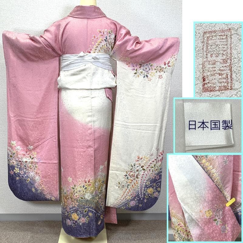 410z23〇ラメ振袖 桐屋 翠山工房 徳永憲峯 地紋 辻が花絞り染〇成人式