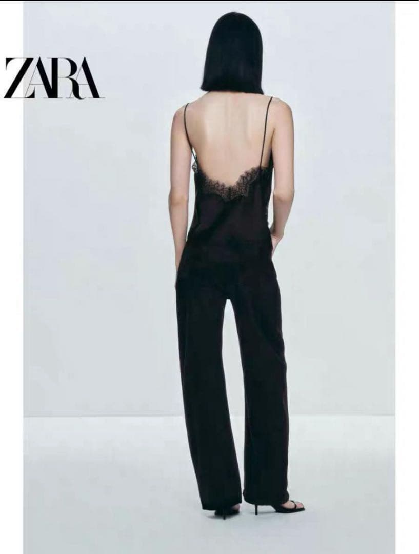 完売★ZARAレーストリムキャミソールトップスSサイズ★黒★新品タグ付フォロー割