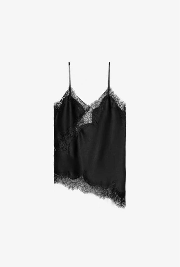 完売★ZARAレーストリムキャミソールトップスSサイズ★黒★新品タグ付フォロー割