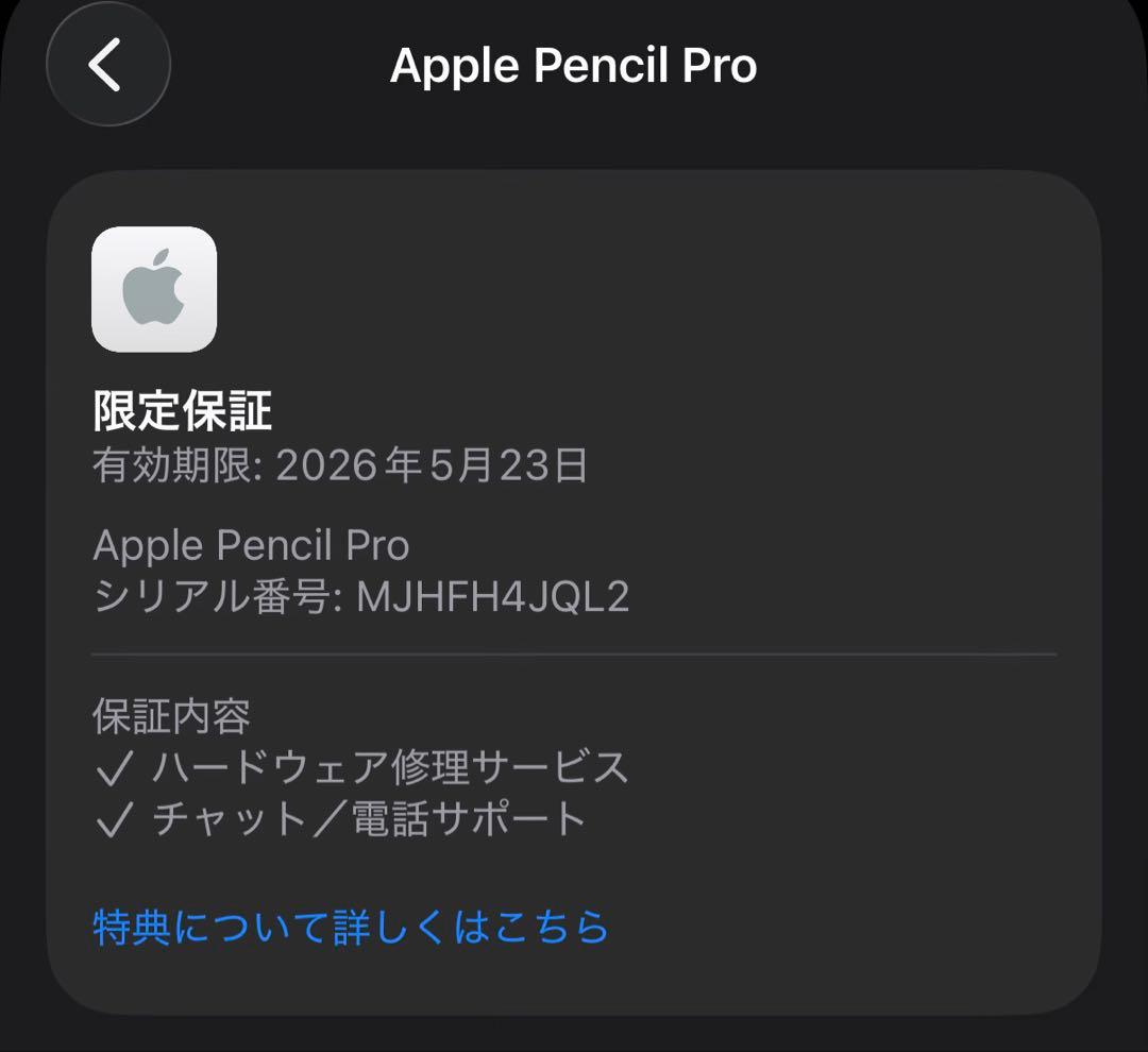 美品　Apple保証付き　2025年5月購入品　Apple Pencil Pro