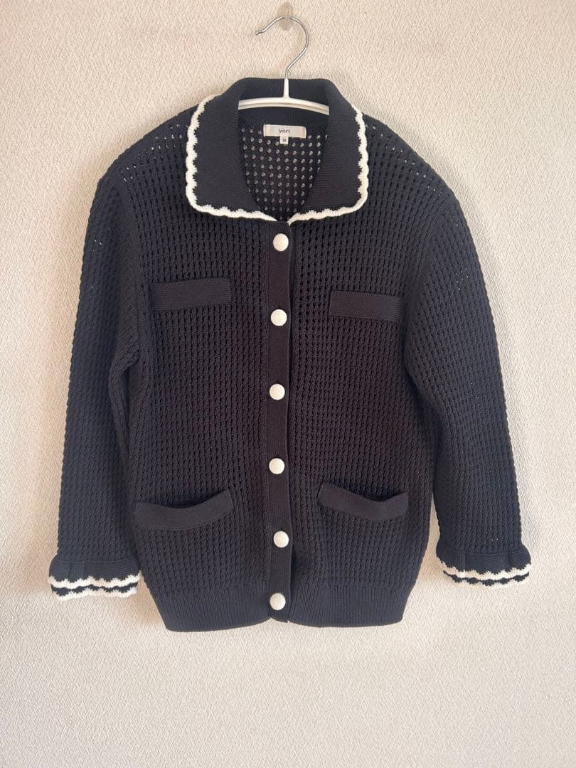 ちゃー美品　yori コンパクトクロシェ　ニットジャケット　38 黒