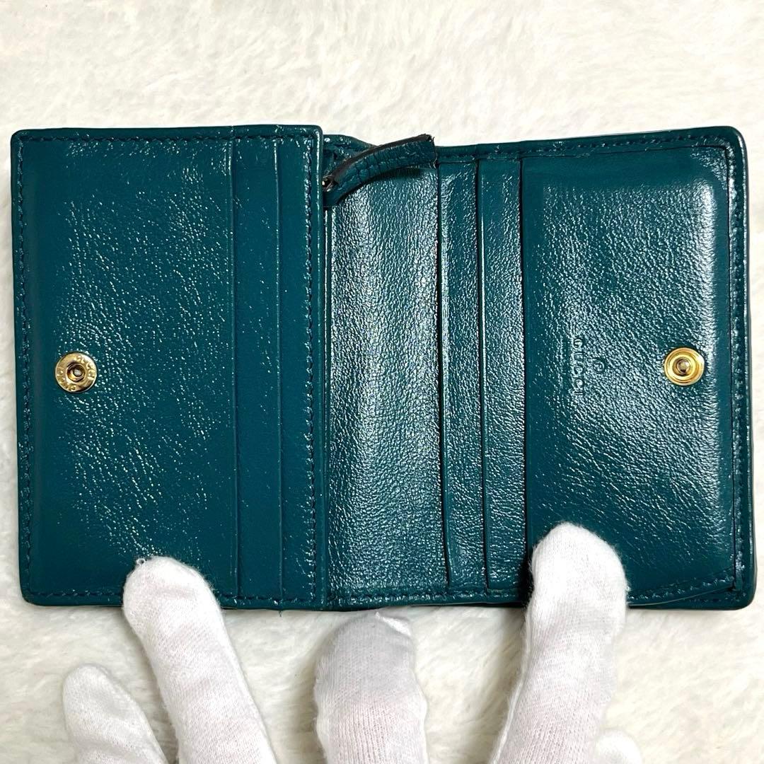 希少 GUCCI GGマーモント キルティング コンパクトウォレット ブルー