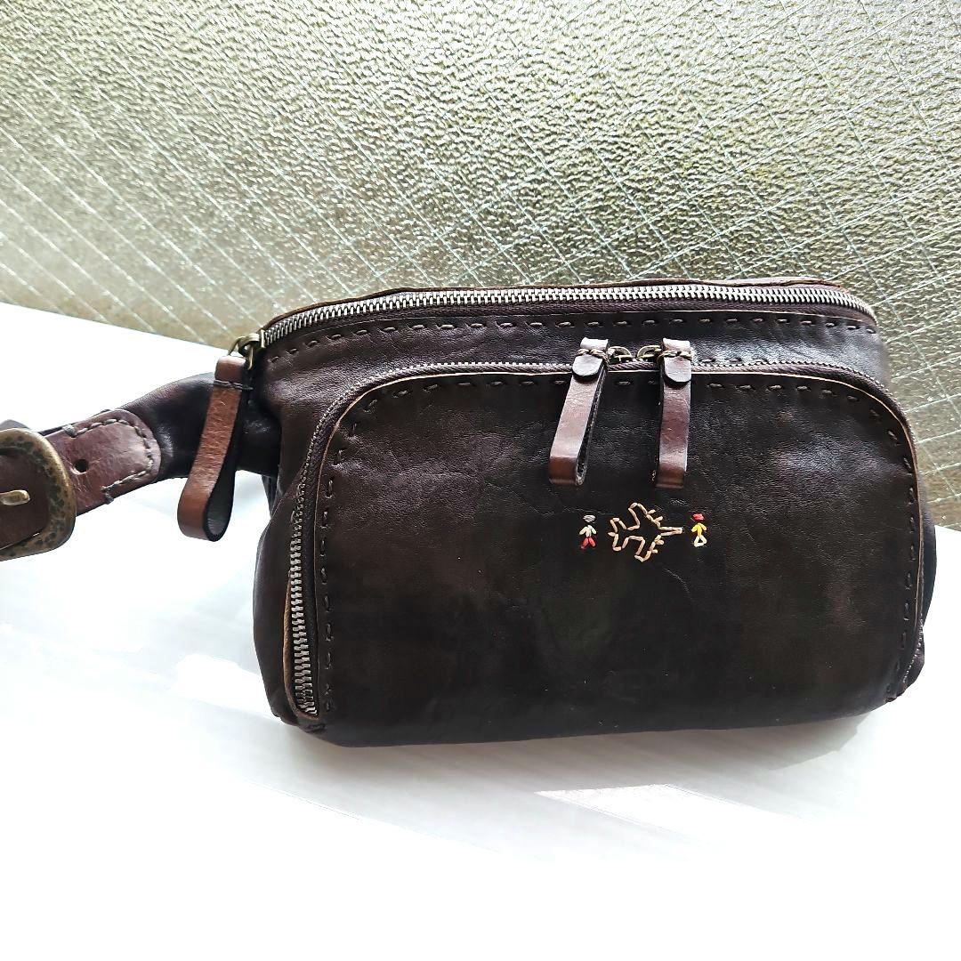 HENRY BEGUELIN エンリーベグリン オミノ刺繍 レザーウエストバッグ