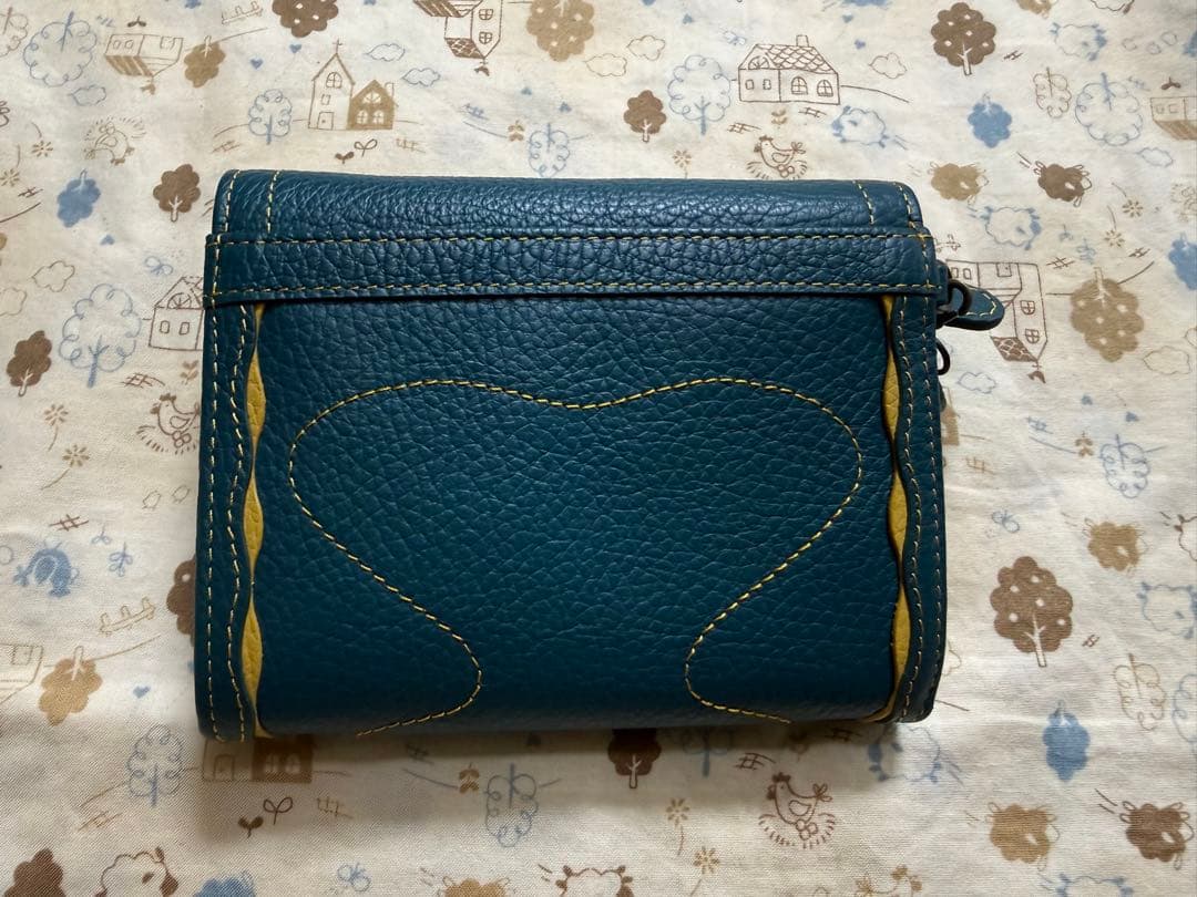 Jocomomola ホコモモラ 二つ折り財布 グリーン レザー ステッチ
