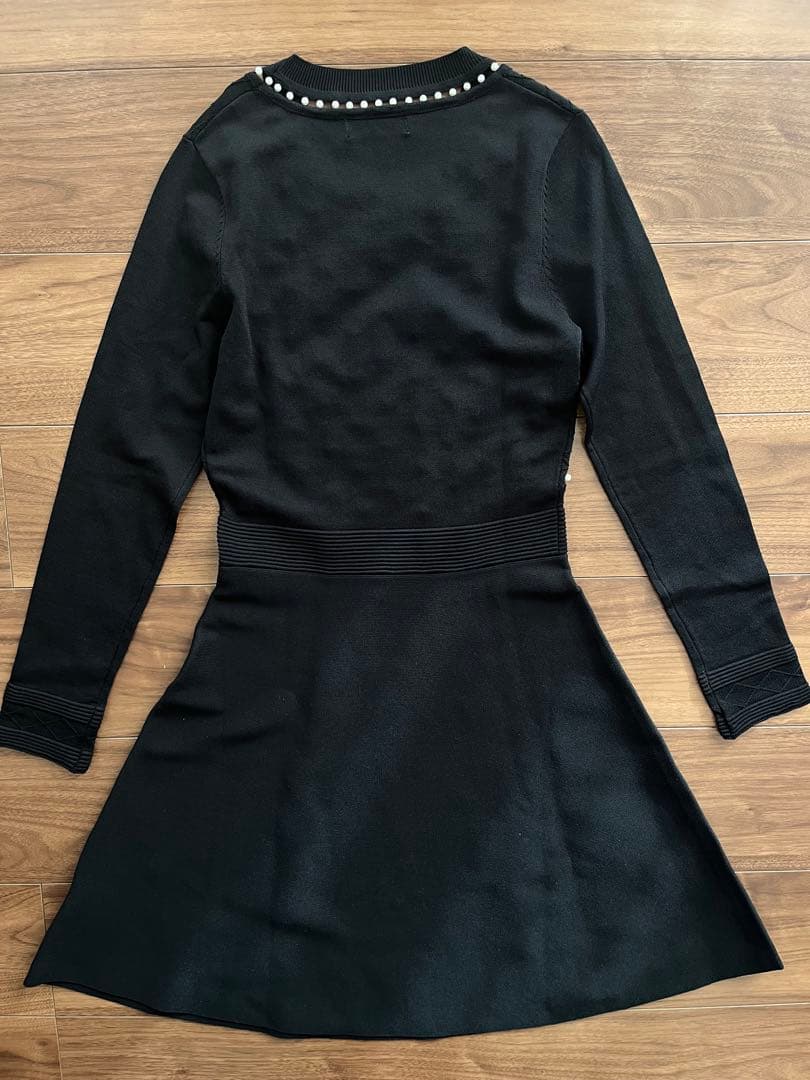 Sandro Paris サロンド パール装飾　ニットワンピース ブラック　黒