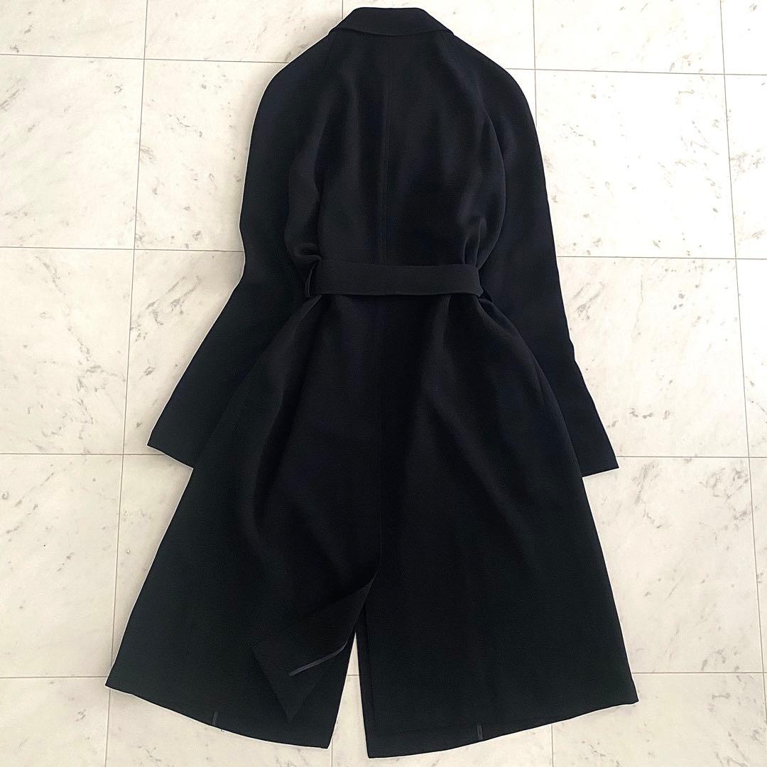 美品 セオリー シンセティッククレープ ロングコート 黒 とろみ素材 ゆったり