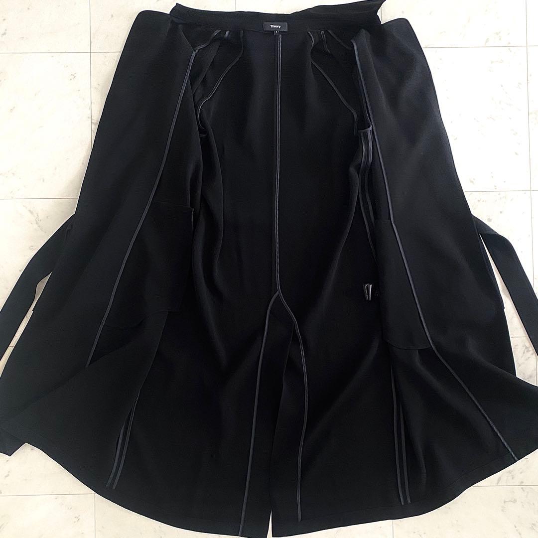 美品 セオリー シンセティッククレープ ロングコート 黒 とろみ素材 ゆったり