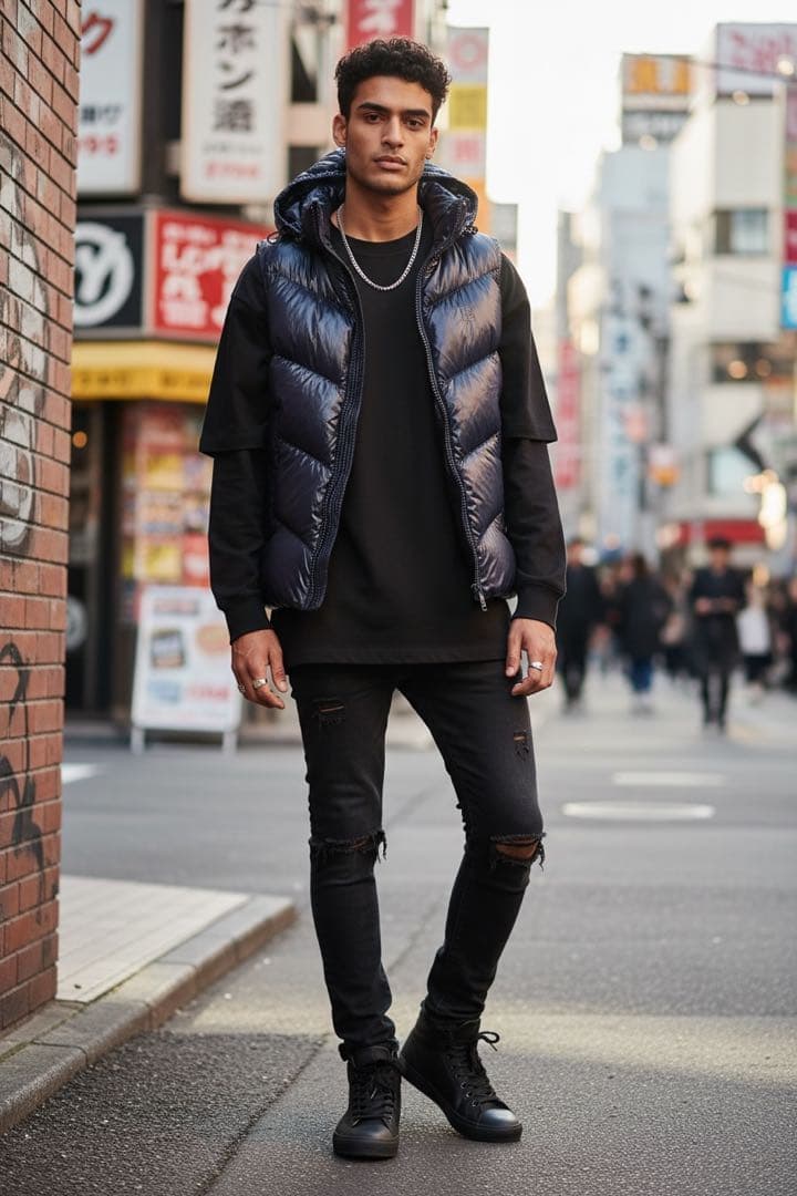Y2K GAP ブラック フード付き 光沢　ダウンベスト XS 黒
