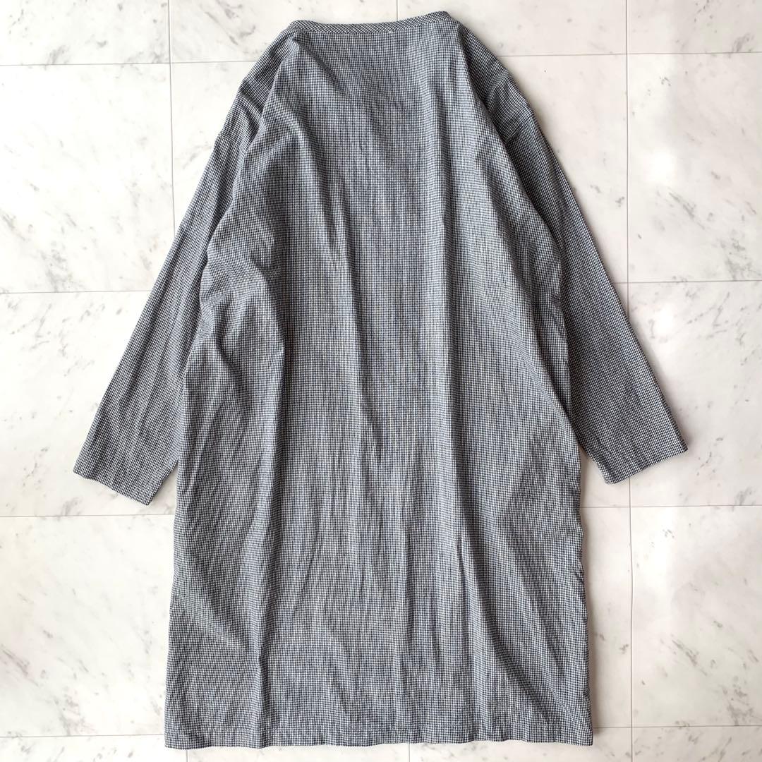 ビアズリー フロント刺繍フランネルワンピース チェック柄 グレー系 洗える