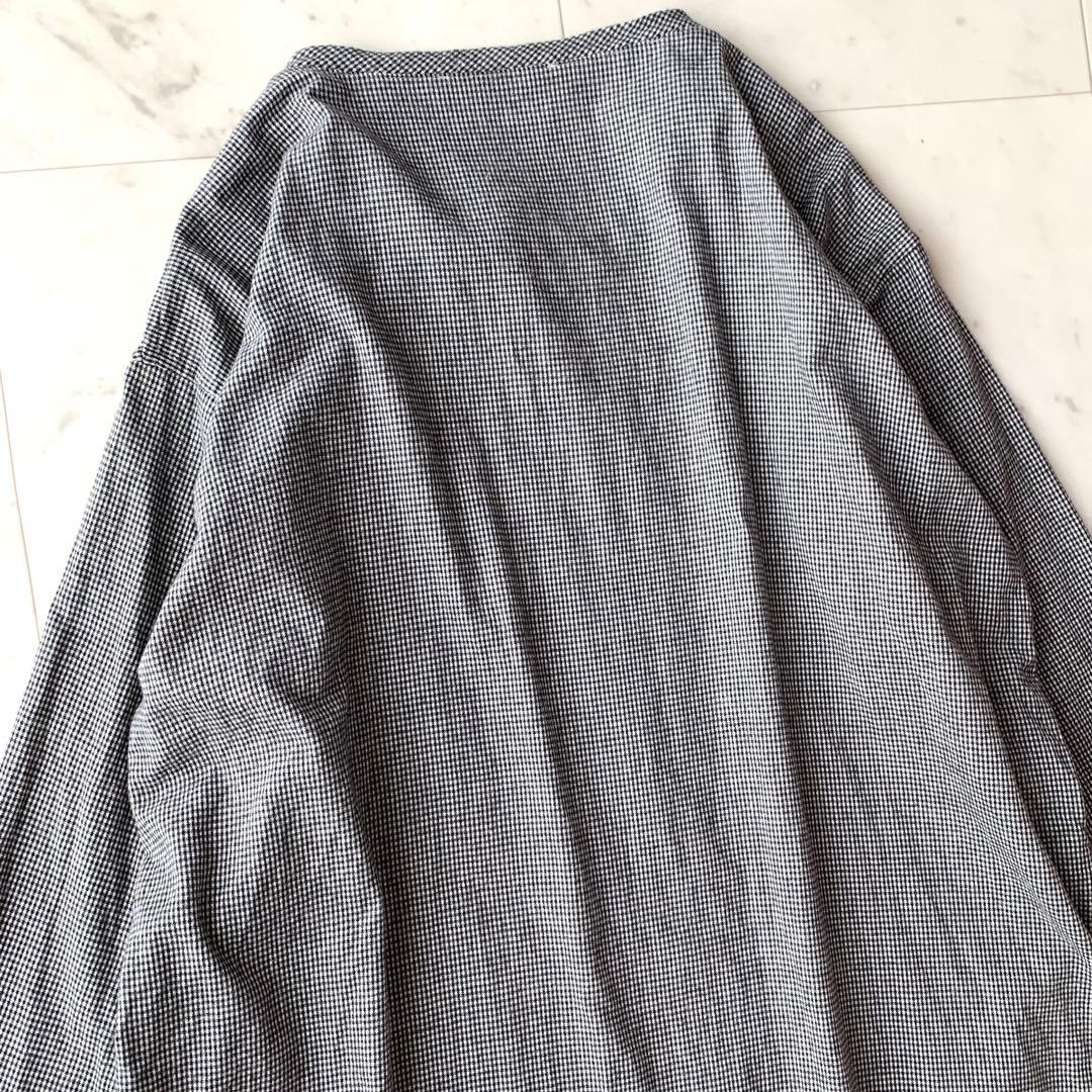 ビアズリー フロント刺繍フランネルワンピース チェック柄 グレー系 洗える