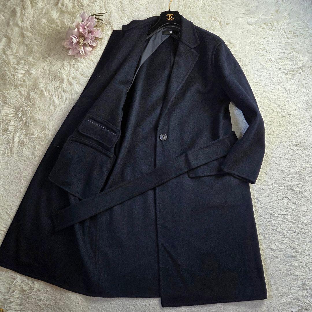 極美品 UNIQLO+J カシミヤブレンド ロングコート L ダークネイビー
