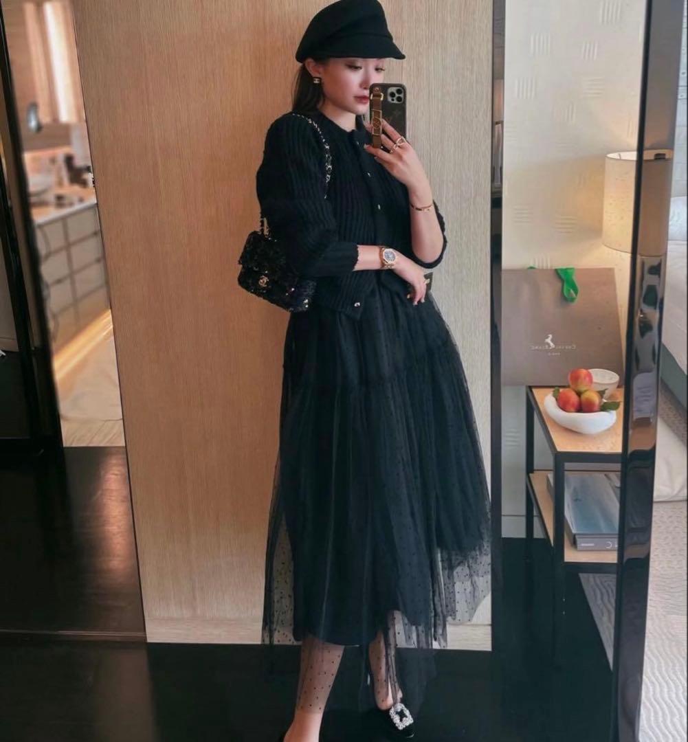sheller シェリエ クラシカルドットチュールスカート Black M
