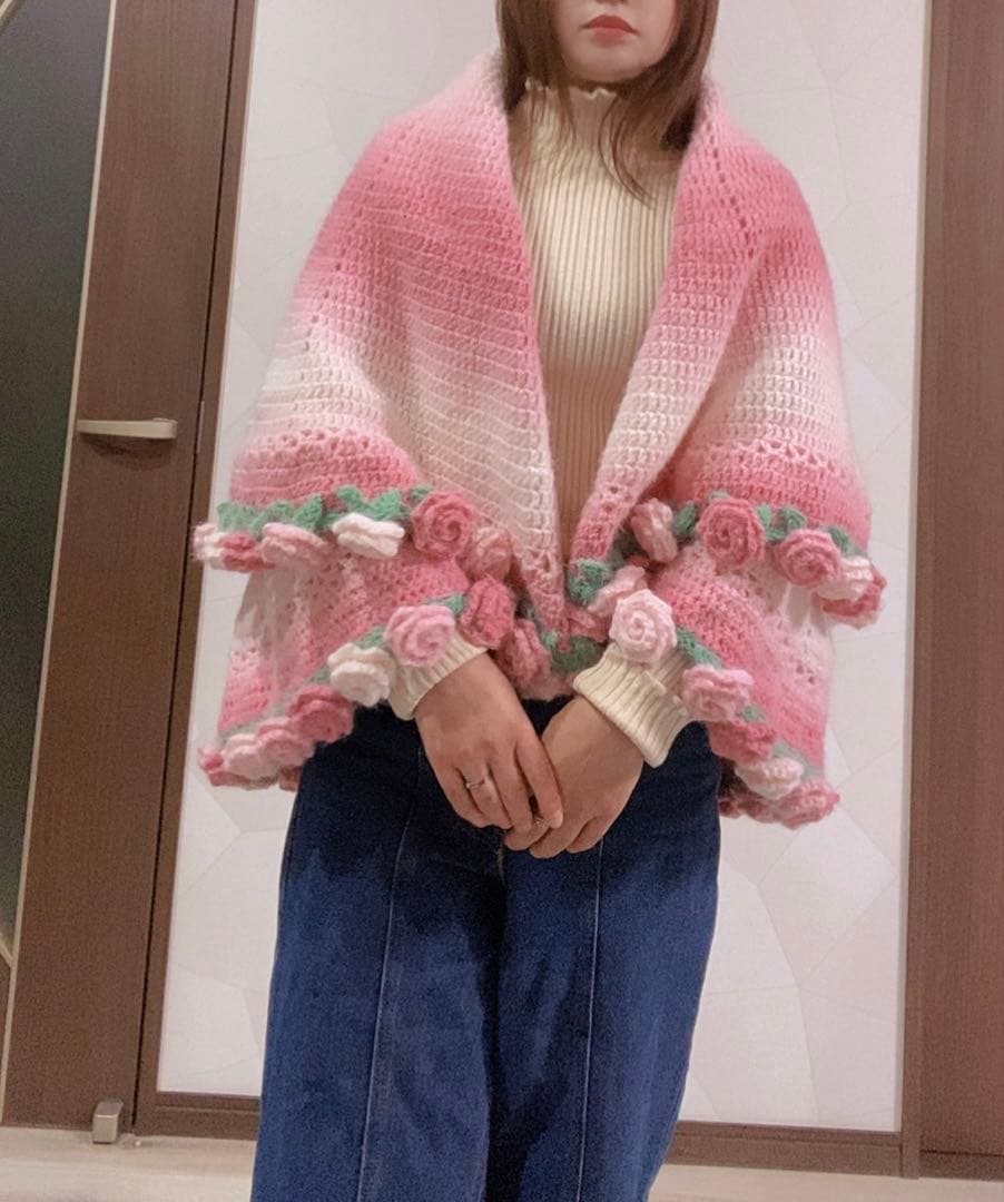 バラの花束ブランケット直径123cm，69本の大きな花ストール
