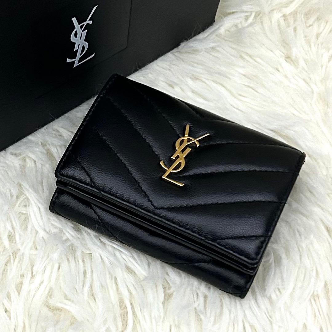 【極美品】RFID内蔵 SAINT LAURENT 三つ折り財布 ブラック