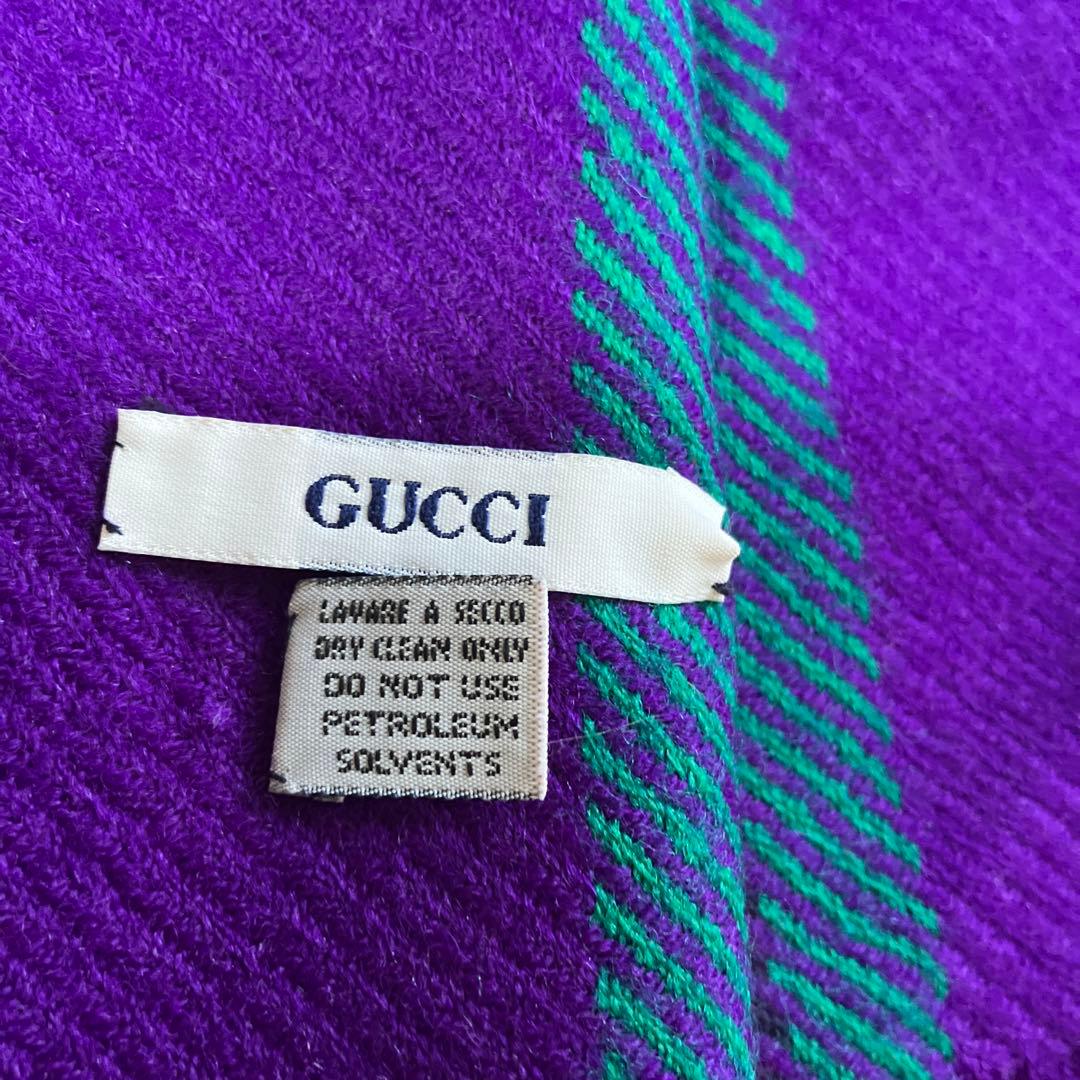 ✨【GUCCI／グッチ】パープル×チェック 大判ウールストール マフラー