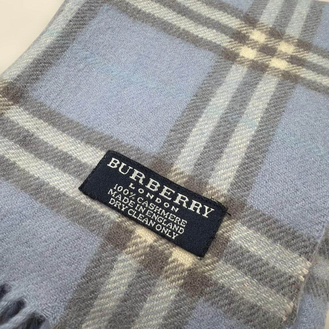 BURBERRY カシミヤ マフラー ブルー チェック