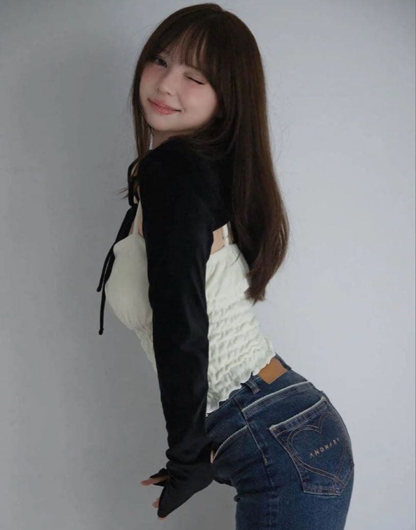 パンツ andmary heart stitch denim navy blue