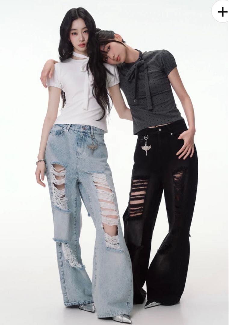パンツ ANDWANG damaged heart key denim