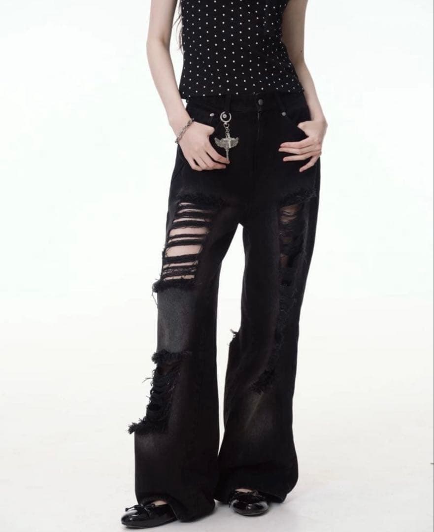 パンツ ANDWANG damaged heart key denim