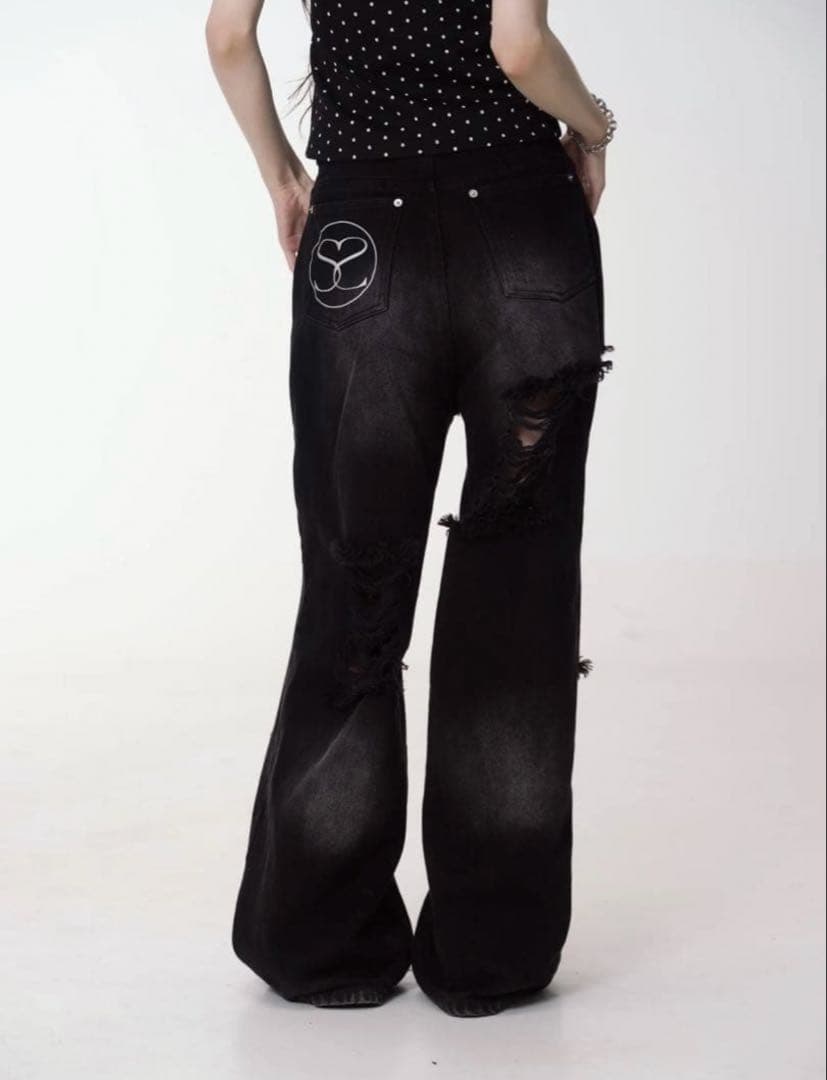 パンツ ANDWANG damaged heart key denim