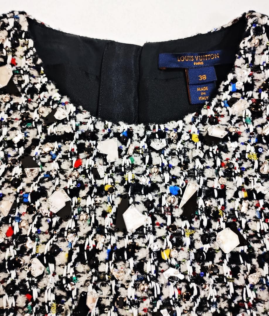 LOUIS VUITTON ヴィトン ビジューチェックスケーターツイードワンピ