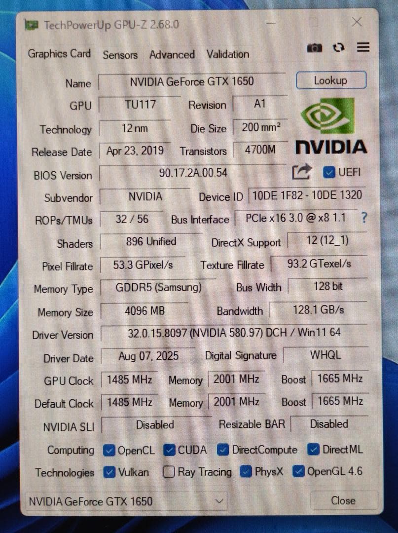グラボ/GTX1650 4GB/動作確認済み/FFベンチ完走/送料無料[32]