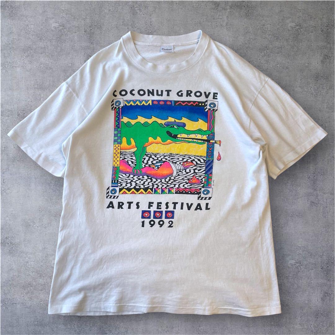 90s USA製 1992年 アートTシャツ 鰐 Stedman L シングル