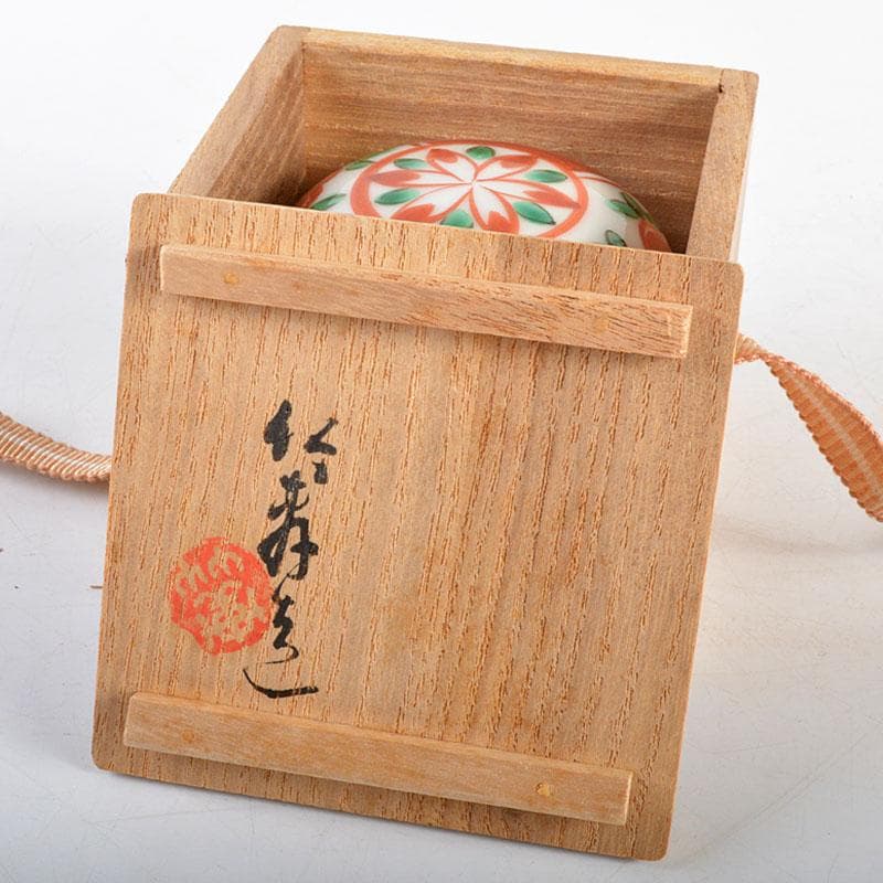 茶道具　京焼　三浦竹軒造　赤絵呉須　香合　共箱　C　R5435