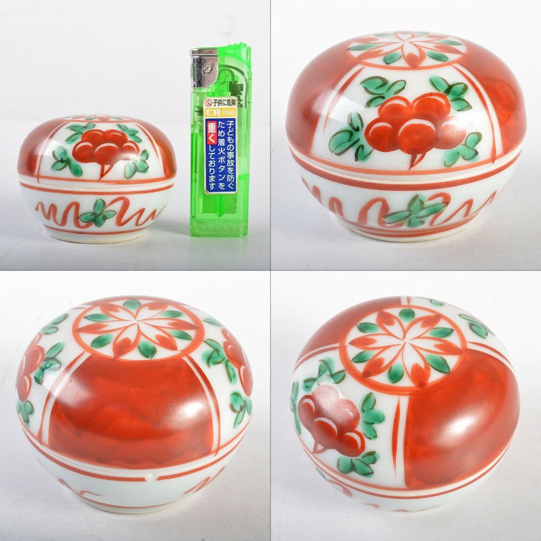 茶道具　京焼　三浦竹軒造　赤絵呉須　香合　共箱　C　R5435