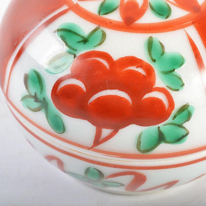 茶道具　京焼　三浦竹軒造　赤絵呉須　香合　共箱　C　R5435