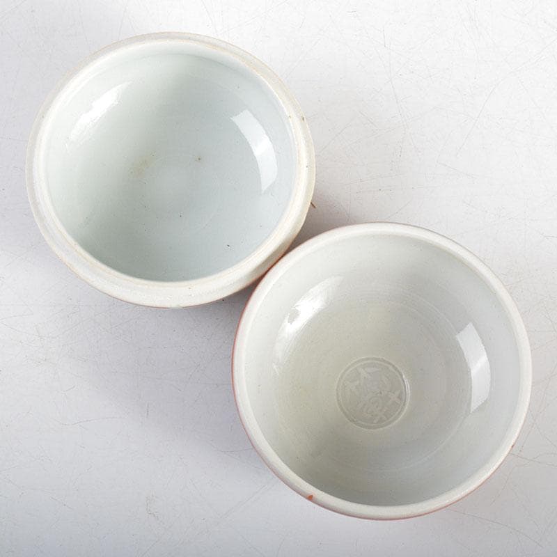 茶道具　京焼　三浦竹軒造　赤絵呉須　香合　共箱　C　R5435