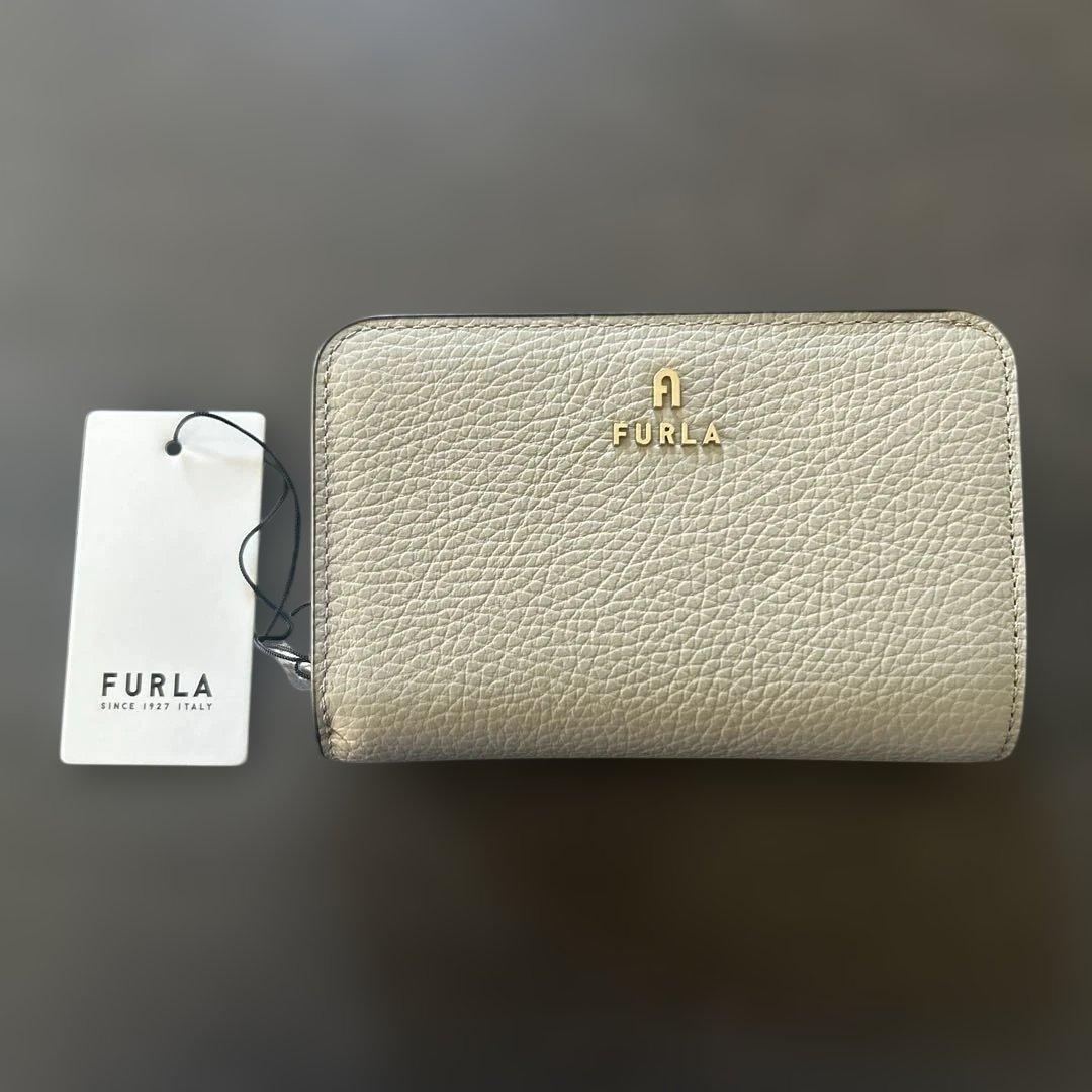 【未使用品】FURLA フルラ カメリア 二つ折り財布 グレー系 保存袋・箱付