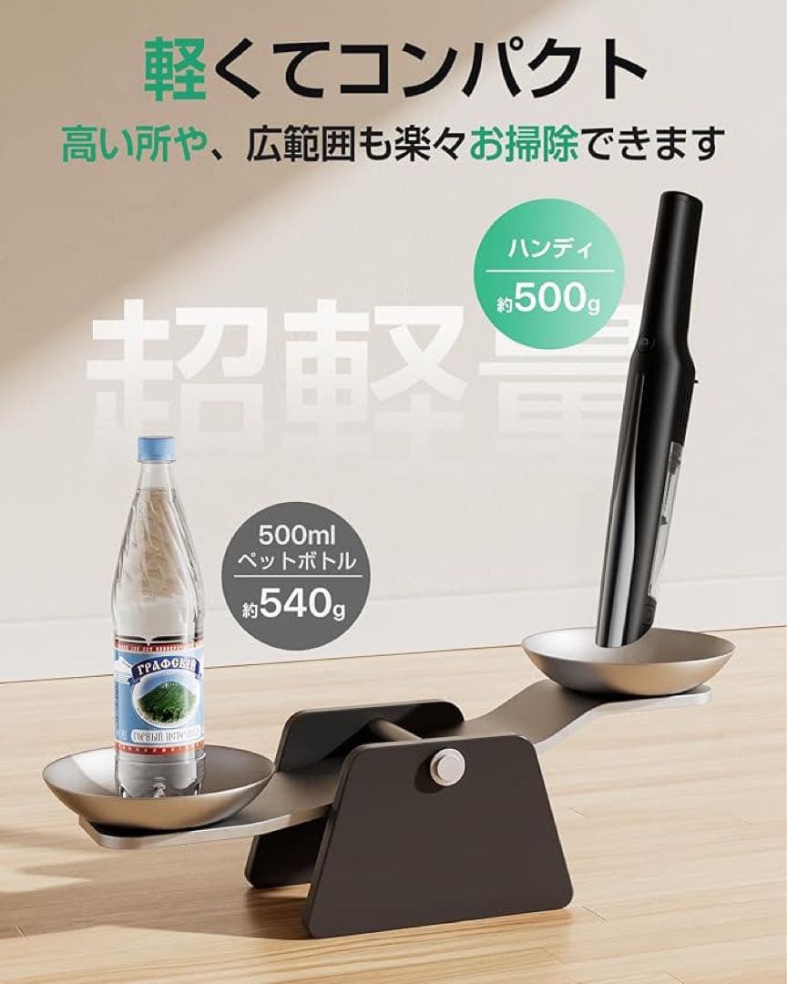 掃除機 コードレス 軽量【45000pa超強力吸引・45分連続稼働・収納＆充電