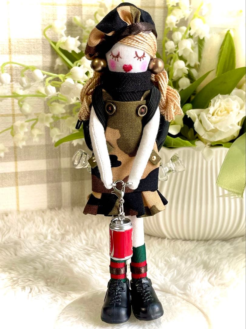 ベージュチェック❤️カントリードール❤️フランスパン♡ハンドメイド♡ドールチャーム