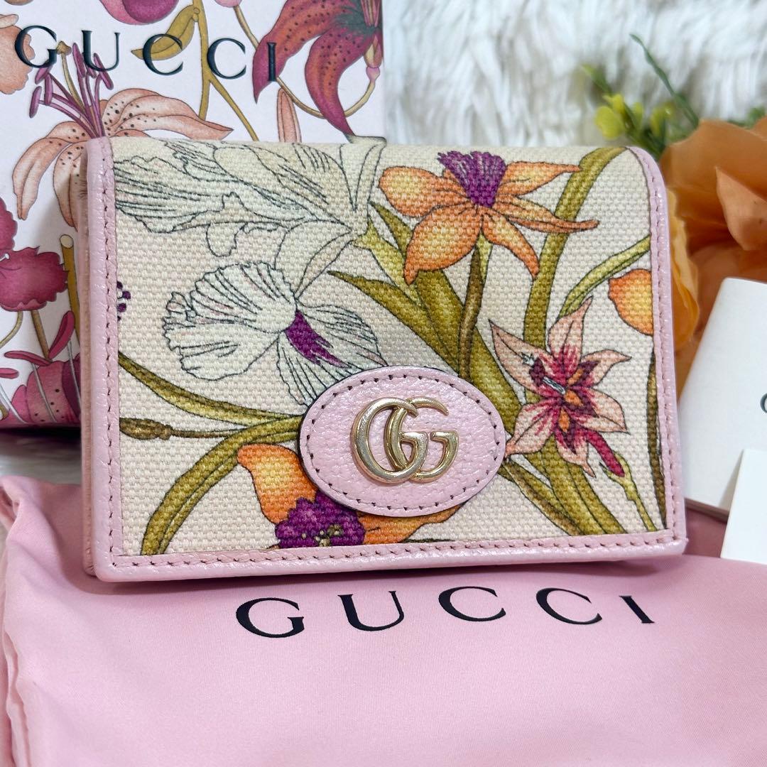 日本限定✨️GUCCI 2つ折り財布 ダブルG フローラ 総柄 ピンク