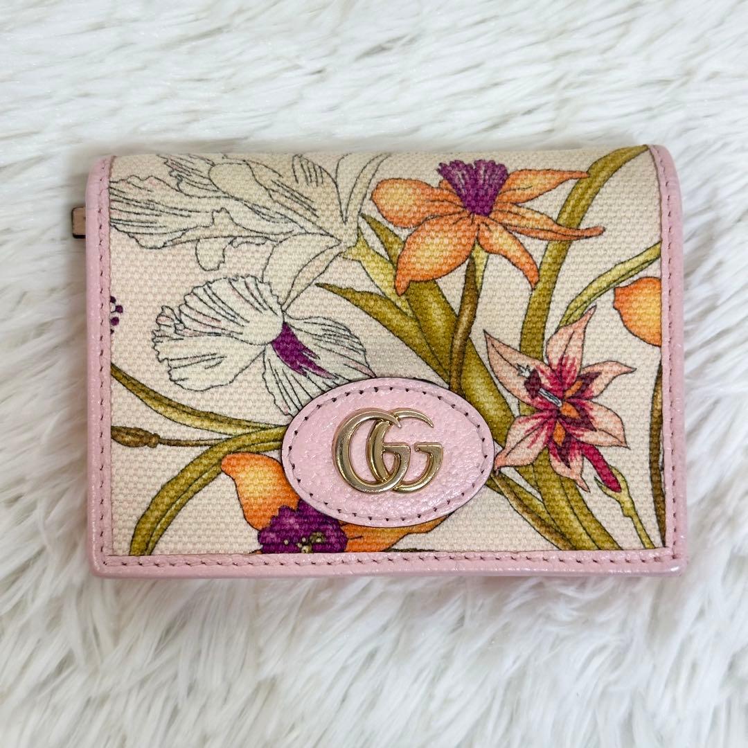 日本限定✨️GUCCI 2つ折り財布 ダブルG フローラ 総柄 ピンク