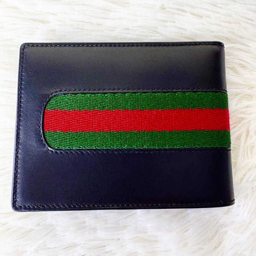 新品　オールド　GUCCI グッチ　折り財布　シェリーライン　レザー　ブラック