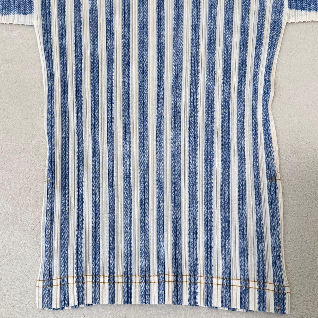 美品✨PLEATS PLEASE プリーツ　デニム柄　半袖　Lサイズ