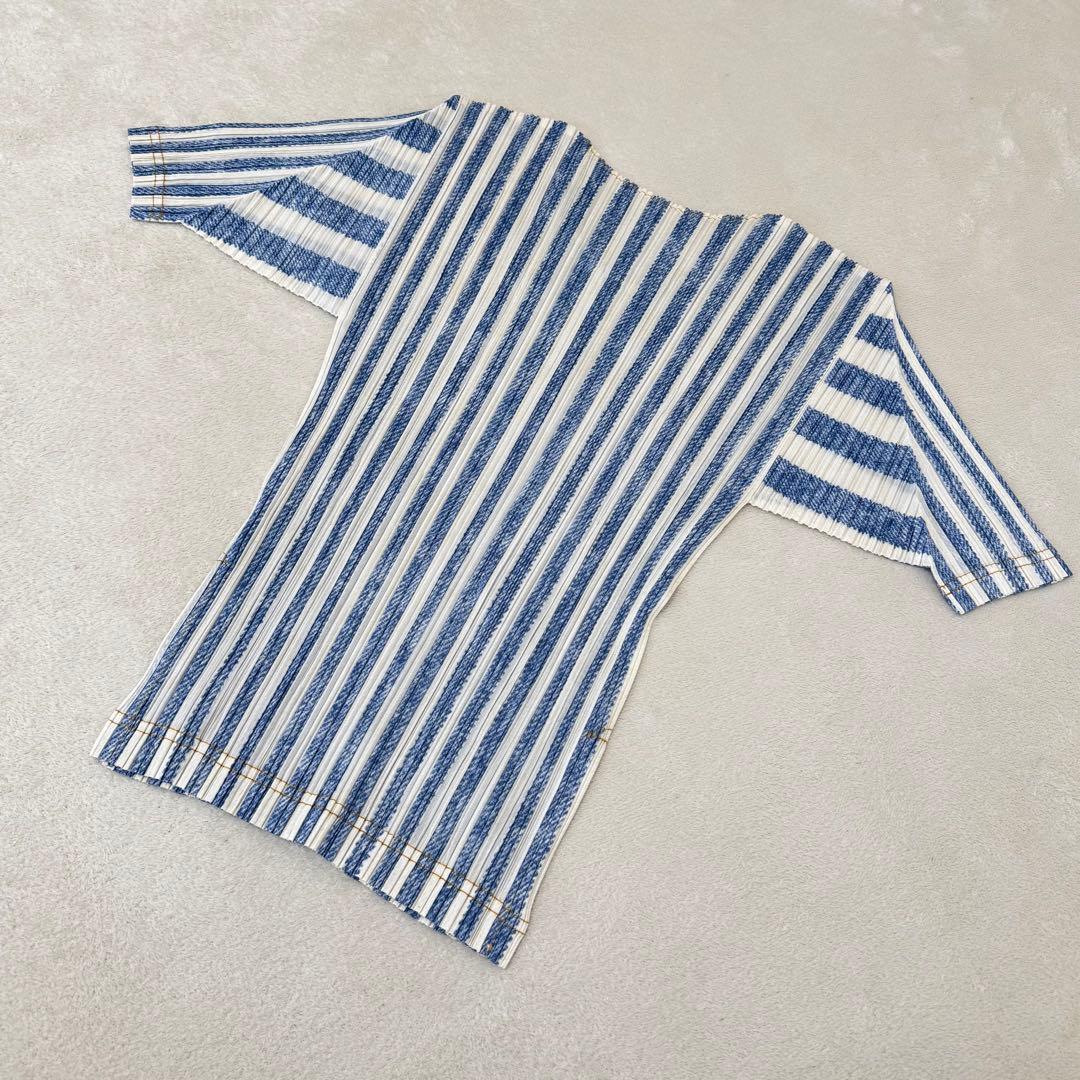 美品✨PLEATS PLEASE プリーツ　デニム柄　半袖　Lサイズ