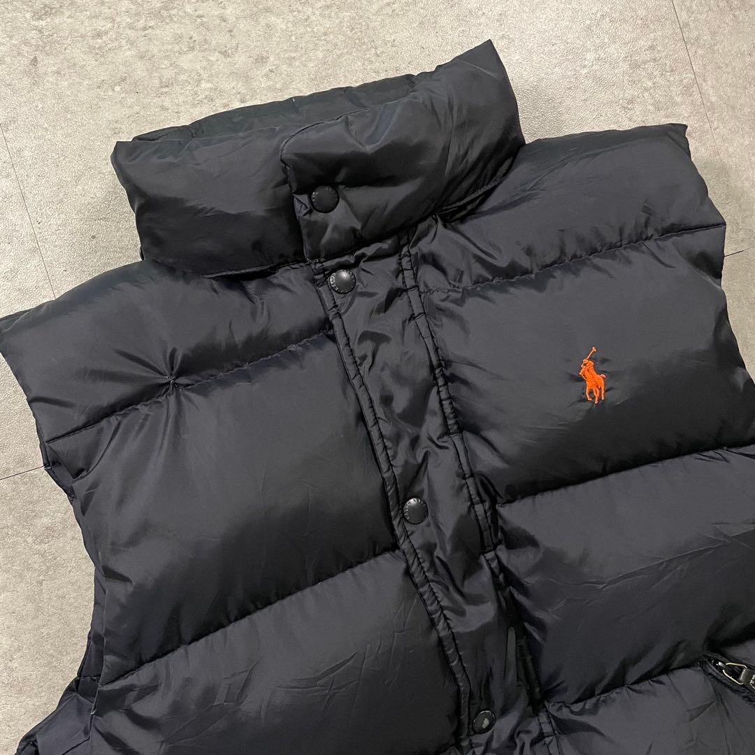 POLO RALPH LAURENダウンベスト フード収納ブラックオレンジポニー