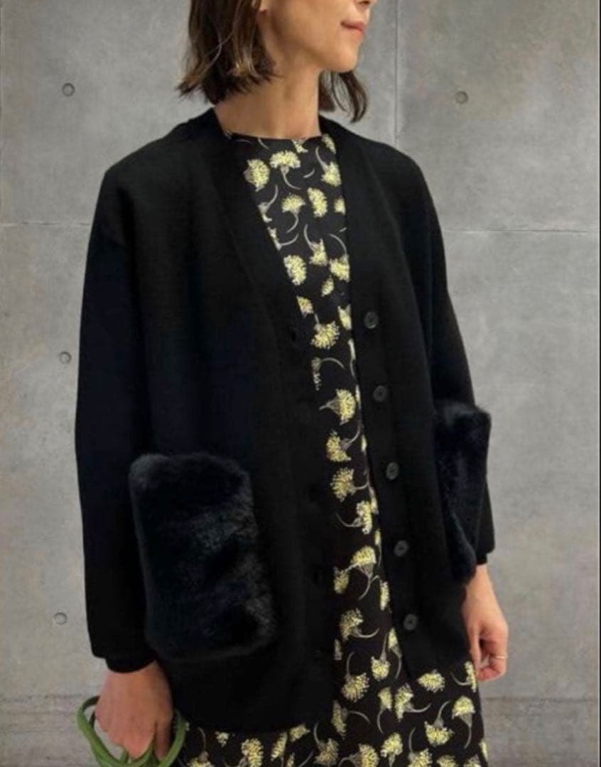 【haru】美品 Ballsey ファーポケットカーディガン ブラック