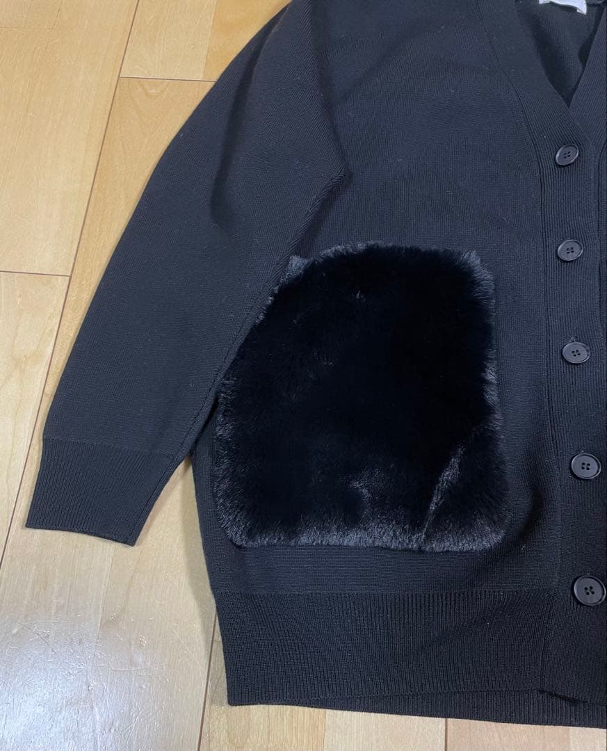 【haru】美品 Ballsey ファーポケットカーディガン ブラック